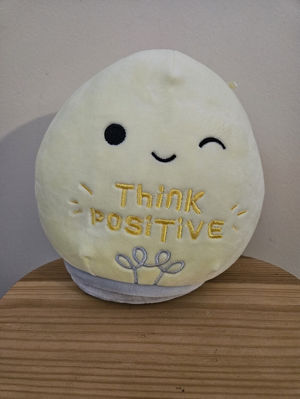 Squishmallows Yellow Winking Face Plush Pillow - "Think Positive" Embroidery